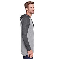 Mens Hooded Raglan Long Sleeve Fine Jersey T-Shirt - B WH VN HTH WH - S(D0102H7M2QX)