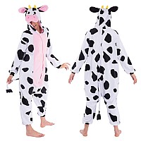 Spooktacular Creations Cow Pajama Plush Cow Costume One Piece Cow Outfit Hooded Pink Cow Halloween Costume Sleepwear For Hallo