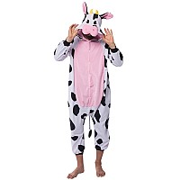 Spooktacular Creations Cow Pajama Plush Cow Costume One Piece Cow Outfit Hooded Pink Cow Halloween Costume Sleepwear For Hallo