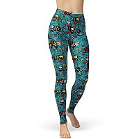 Sissycos Womens Candy Skull Printed Leggings Ultra Soft Halloween Stretchy Pants Calavera Cats Blue Largexxlarge