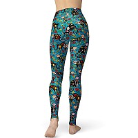 Sissycos Womens Candy Skull Printed Leggings Ultra Soft Halloween Stretchy Pants Calavera Cats Blue Largexxlarge