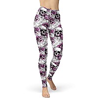 Sissycos Womens Candy Skull Printed Leggings Ultra Soft Halloween Stretchy Pants Tulips Skull Smalllarge