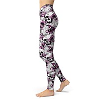 Sissycos Womens Candy Skull Printed Leggings Ultra Soft Halloween Stretchy Pants Tulips Skull Smalllarge