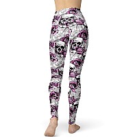 Sissycos Womens Candy Skull Printed Leggings Ultra Soft Halloween Stretchy Pants Tulips Skull Smalllarge