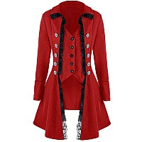 Womens Gothic Steampunk Corset Halloween Costume Coat Victorian Tailcoat Jacket Xl Red