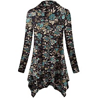 Cestyle Floral Tops For Women Ladies Long Sleeve Button Cowl Neck Tunic Fit And Flare Petite A Line Irregular Hem Lightweight F