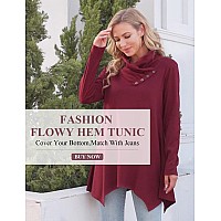 Cestyle Floral Tops For Women Ladies Long Sleeve Button Cowl Neck Tunic Fit And Flare Petite A Line Irregular Hem Lightweight F