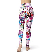 Sissycos Womens Candy Skull Printed Leggings Ultra Soft Halloween Stretchy Pants Valentine Skull Largexxlarge