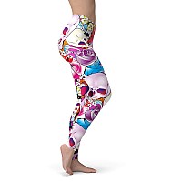 Sissycos Womens Candy Skull Printed Leggings Ultra Soft Halloween Stretchy Pants Valentine Skull Largexxlarge