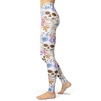 Sissycos Womens Candy Skull Printed Leggings Ultra Soft Halloween Stretchy Pants Ink Skulls Largexxlarge