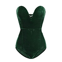 Clothink Women Strapless Velvet Bodysuit Back Lace Up Jumpsuitsexy Bodysuit Top Playboy Bunny Halloween Costume Green Xl