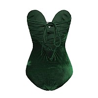 Clothink Women Strapless Velvet Bodysuit Back Lace Up Jumpsuitsexy Bodysuit Top Playboy Bunny Halloween Costume Green Xl