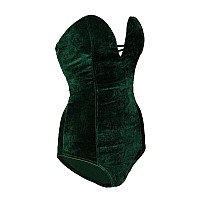 Clothink Women Strapless Velvet Bodysuit Back Lace Up Jumpsuitsexy Bodysuit Top Playboy Bunny Halloween Costume Green Xl