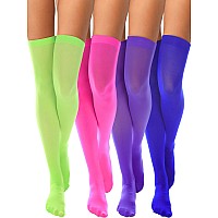 4 Pairs Womens Silk Thigh High Stockings Nylon Socks For Women Halloween Cosplay Costume Party Tights Accessory Rose Red Roya