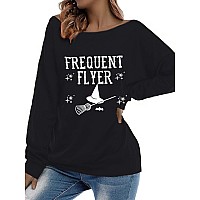 Roshop Womens Loose Baggy Off Shoulder Cute Holiday Long Sleeve Frequent Flyer Witch Halloween Sweatshirt Tops B7 Xxl