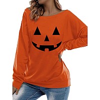 Roshop Womens Loose Baggy Off Shoulder Cute Holiday Long Sleeve Jack O Lantern Halloween Sweatshirt Tops 1 Xxl