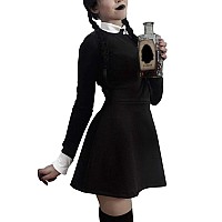 Giking Halloween Addams Family Costumes Cosplay Contrast Doll Collar Women Adult Wednesday Costume Dress Xl