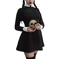 Giking Halloween Addams Family Costumes Cosplay Contrast Doll Collar Women Adult Wednesday Costume Dress Xl