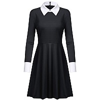 Giking Halloween Addams Family Costumes Cosplay Contrast Doll Collar Women Adult Wednesday Costume Dress Xl