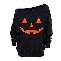 Roshop Womens Loose Baggy Off Shoulder Cute Holiday Long Sleeve Jack O Lantern Halloween Sweatshirt Tops B8 Xl