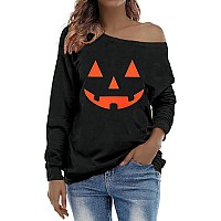 Roshop Womens Loose Baggy Off Shoulder Cute Holiday Long Sleeve Jack O Lantern Halloween Sweatshirt Tops B8 Xl