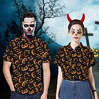 Alisister Mens Halloween Shirt Cute Pumpkin Button Down Short Sleeve Scary Horrible Costumes Vacation Holiday Tops Slim Fit Nove