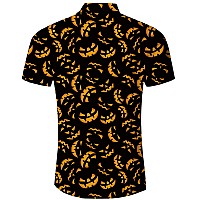 Alisister Mens Halloween Shirt Cute Pumpkin Button Down Short Sleeve Scary Horrible Costumes Vacation Holiday Tops Slim Fit Nove