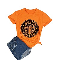 Ounar Basic Witch Coffee T Shirts For Women Halloween Graphic Letter Print Shirt With Funny Sayings Casual Tee Tops