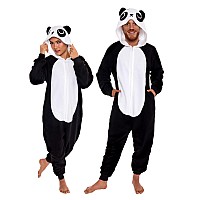 Funziez Slim Fit Adult Onesie Animal Halloween Costume Plush Fruit One Piece Cosplay Suit For Women And Men Panda