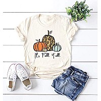 Halloween Pumpkin Shirts Women Fall Tshirts Cute Autumn Graphic Tees Thanksgiving Topsfallcreaml