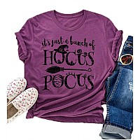 Tuwbue Its Just A Bunch Of Hocus Pocus Shirt Sanderson Sister Funny Halloween Tshirts Women Xl Purple2