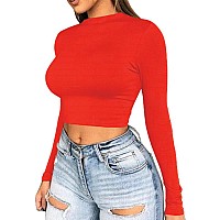 Artfish Women Long Sleeve Turtleneck Crop Top Mock Neck Fitted Shirts Halloween Velma Costume Orange L