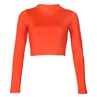 Artfish Women Long Sleeve Turtleneck Crop Top Mock Neck Fitted Shirts Halloween Velma Costume Orange L