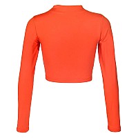 Artfish Women Long Sleeve Turtleneck Crop Top Mock Neck Fitted Shirts Halloween Velma Costume Orange L