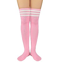 Century Star Womens Colorful Thigh High Socks Halloween Coplay Over The Knee Socks Cheerlead Costumes For Athletic Pink White O