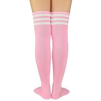 Century Star Womens Colorful Thigh High Socks Halloween Coplay Over The Knee Socks Cheerlead Costumes For Athletic Pink White O