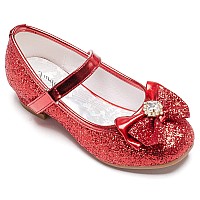 Furdeour Toddler Girl Princess Shoes For Girls Size 8 Wedding Flower Girl Party Shoes Medium High Heels Glitter Little Kids Red