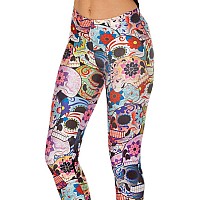 Qzunique Leggings For Women Halloween Fulllength Printed Legging Footless Elastic Yoga Pants Regular And Plus Size