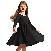 Stelle Long Sleeve Girls Dress Toddler Fall Dresses Skater Twirl Cotton Aline Dress For School Casual Holiday Halloweenblack