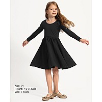 Stelle Long Sleeve Girls Dress Toddler Fall Dresses Skater Twirl Cotton Aline Dress For School Casual Holiday Halloweenblack