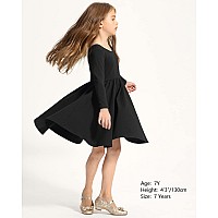 Stelle Long Sleeve Girls Dress Toddler Fall Dresses Skater Twirl Cotton Aline Dress For School Casual Holiday Halloweenblack