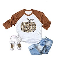 Leopard Pumpkin Shirts For Women Cute Halloween 34 Raglan Sleeve Fall Tee Shirts Xl Burnt1