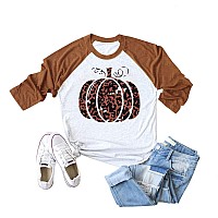 Halloween Shirts For Women Funny Leopard Pumpkin Print Womens 34 Raglan Sleeve Fall Tee Shirts S Burnt2