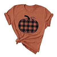 Buffalo Plaid Pumpkin Shirts For Women Funny Halloween Clothing Fall Tee Shirts Top Xl Burnt Orange