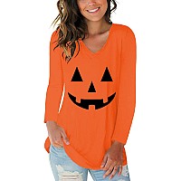 Womens Halloween Shirts Pumpkin Tops Vneck Long Sleeve Tees M