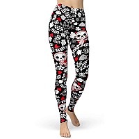 Sissycos Womens Candy Skull Printed Leggings Ultra Soft Halloween Stretchy Pants Cute Skulls Smalllarge