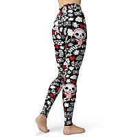 Sissycos Womens Candy Skull Printed Leggings Ultra Soft Halloween Stretchy Pants Cute Skulls Smalllarge