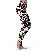 Sissycos Womens Candy Skull Printed Leggings Ultra Soft Halloween Stretchy Pants Cute Skulls Smalllarge