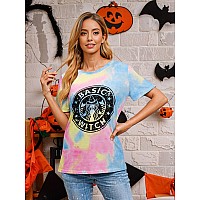 Ounar Basic Witch Coffee T Shirts For Women Halloween Graphic Letter Print Shirt With Funny Sayings Casual Tee Tops