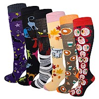 Sumona 6 Pairs Womens Fancy Design Multi Colorful Patterned Knee High Socks Halloweenfall